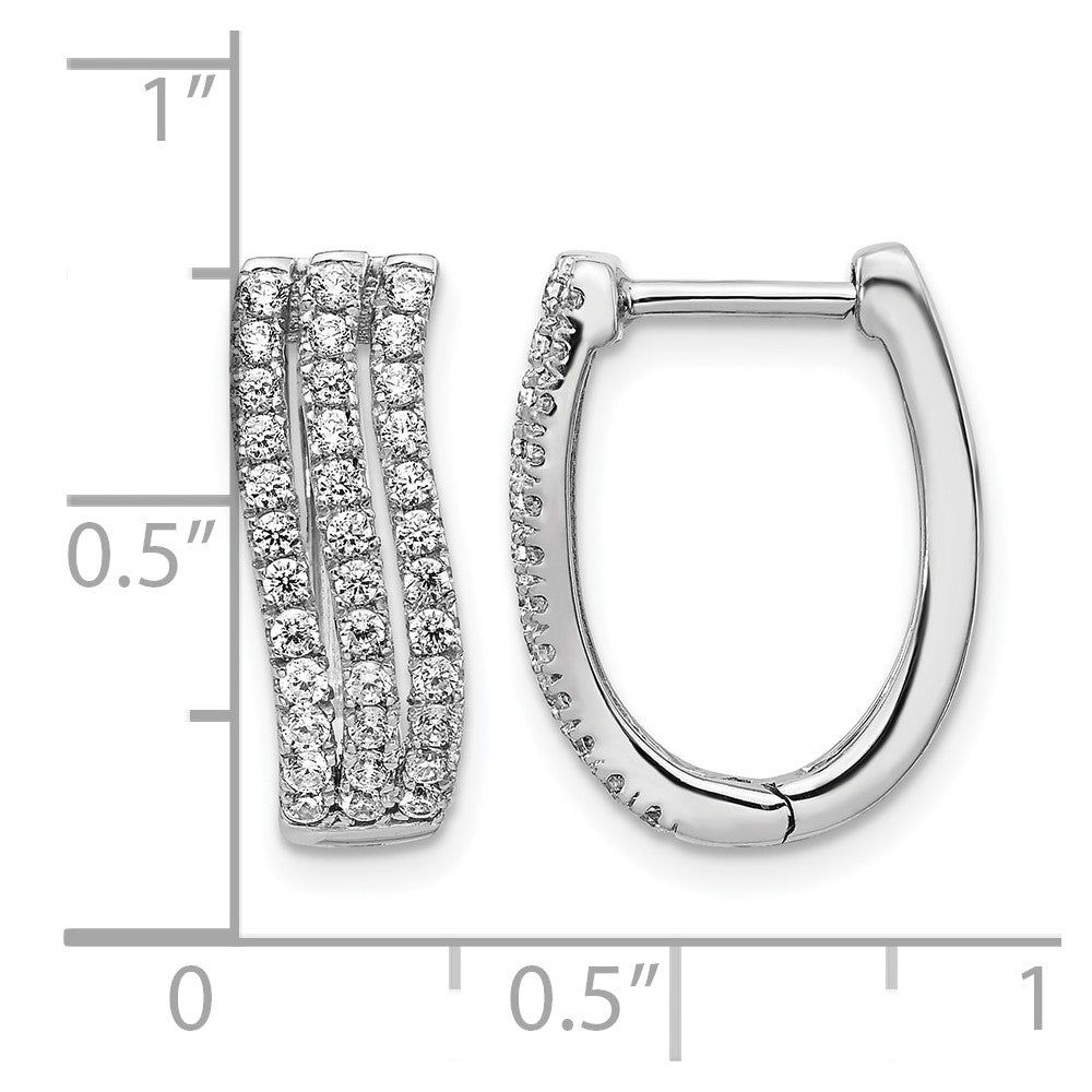 14k White Gold 3-row Real Diamond Hinged Hoop Earrings