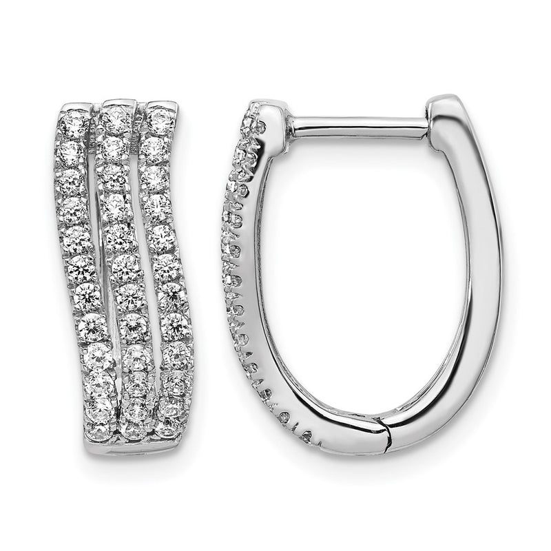 14k White Gold 3-row Real Diamond Hinged Hoop Earrings