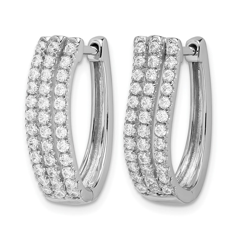 14k White Gold 3-row Real Diamond Hinged Hoop Earrings