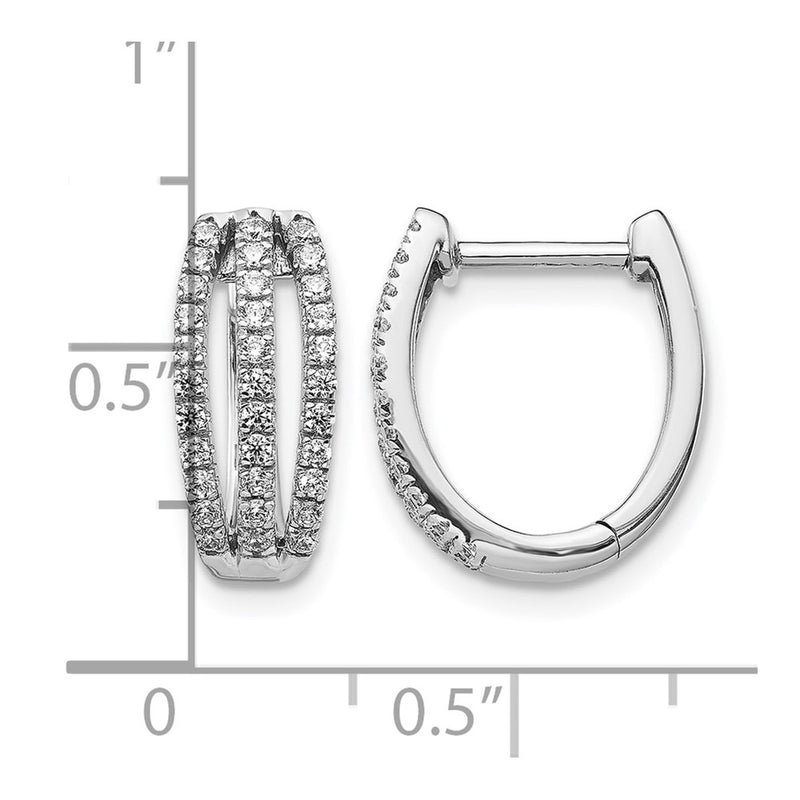 14k White Gold 3-row Real Diamond Hinged Hoop Earrings