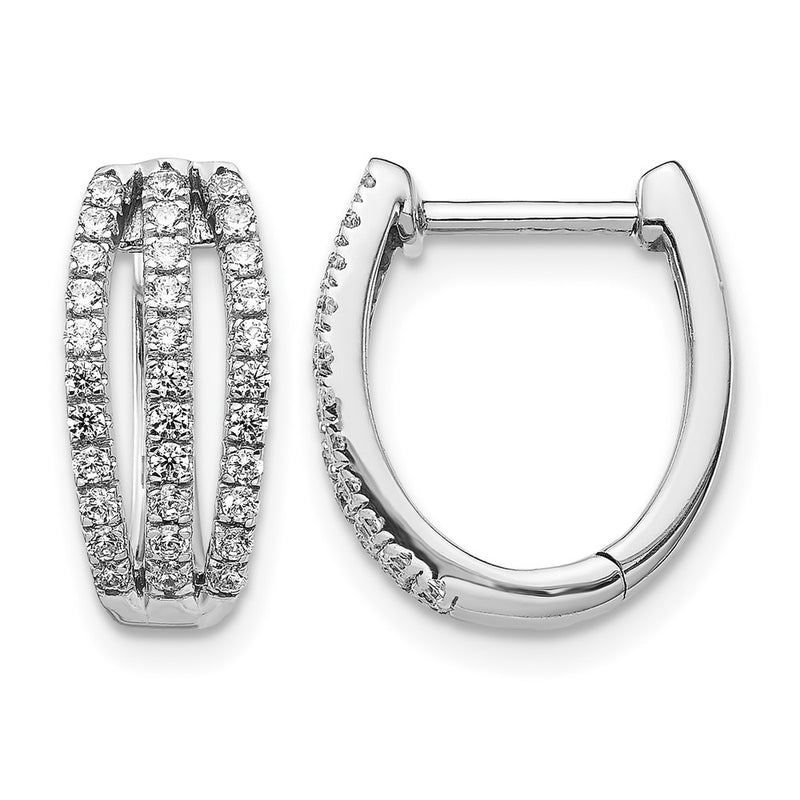 14k White Gold 3-row Real Diamond Hinged Hoop Earrings