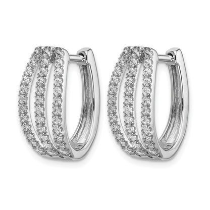 14k White Gold 3-row Real Diamond Hinged Hoop Earrings