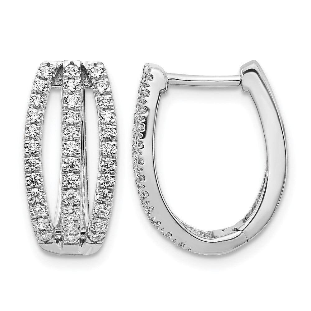 14k White Gold 3-row Real Diamond Hinged Hoop Earrings