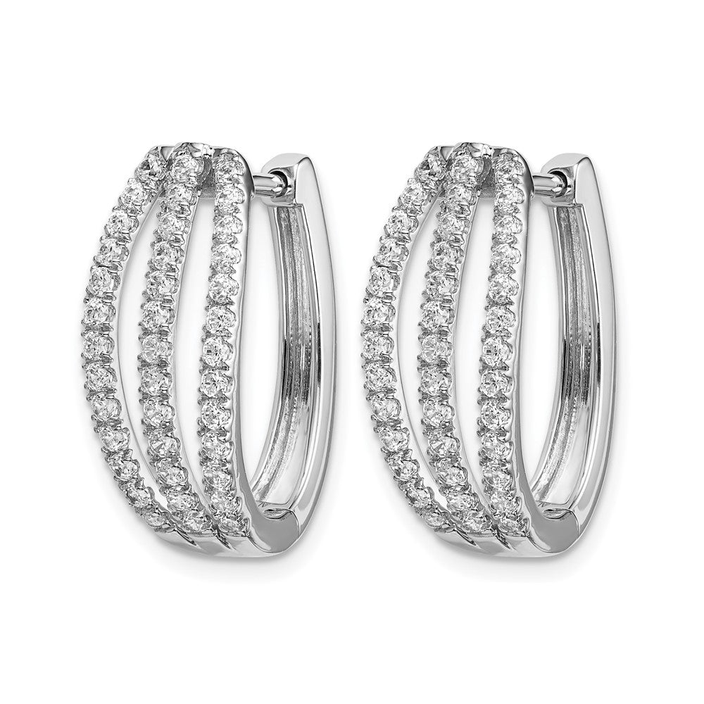 14k White Gold 3-row Real Diamond Hinged Hoop Earrings
