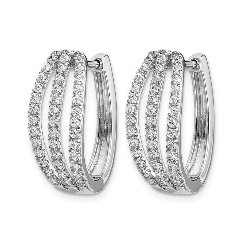 14k White Gold 3-row Real Diamond Hinged Hoop Earrings