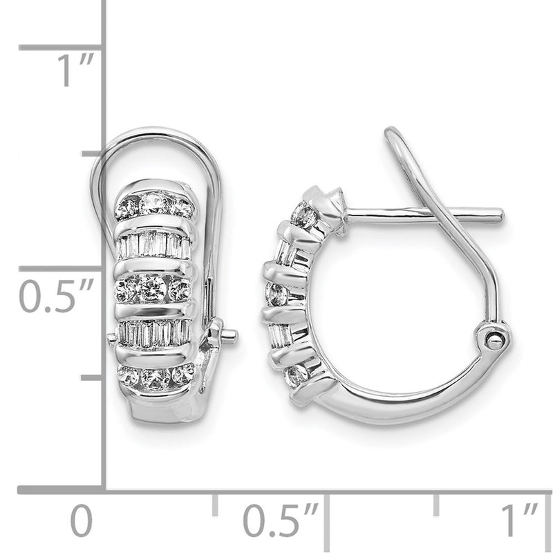 14K White Gold Diamond Omega Back Hoop Earrings