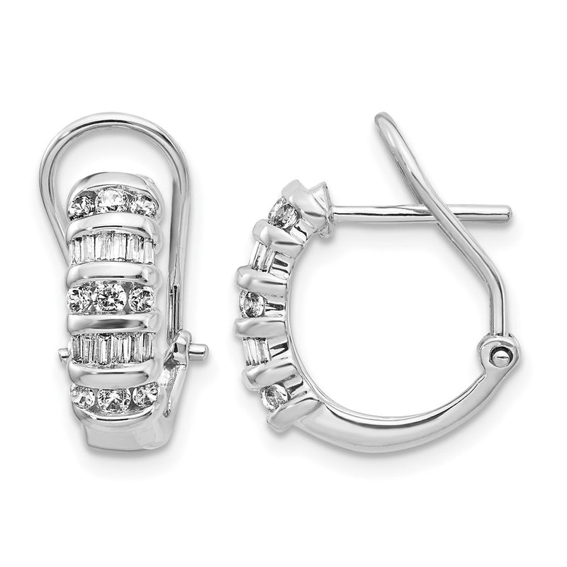 14K White Gold Diamond Omega Back Hoop Earrings