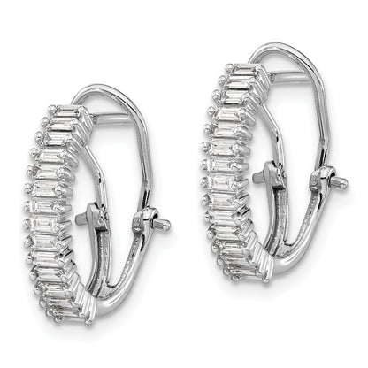 14K White Gold Baguette Diamond Omega Back Hoop Earrings