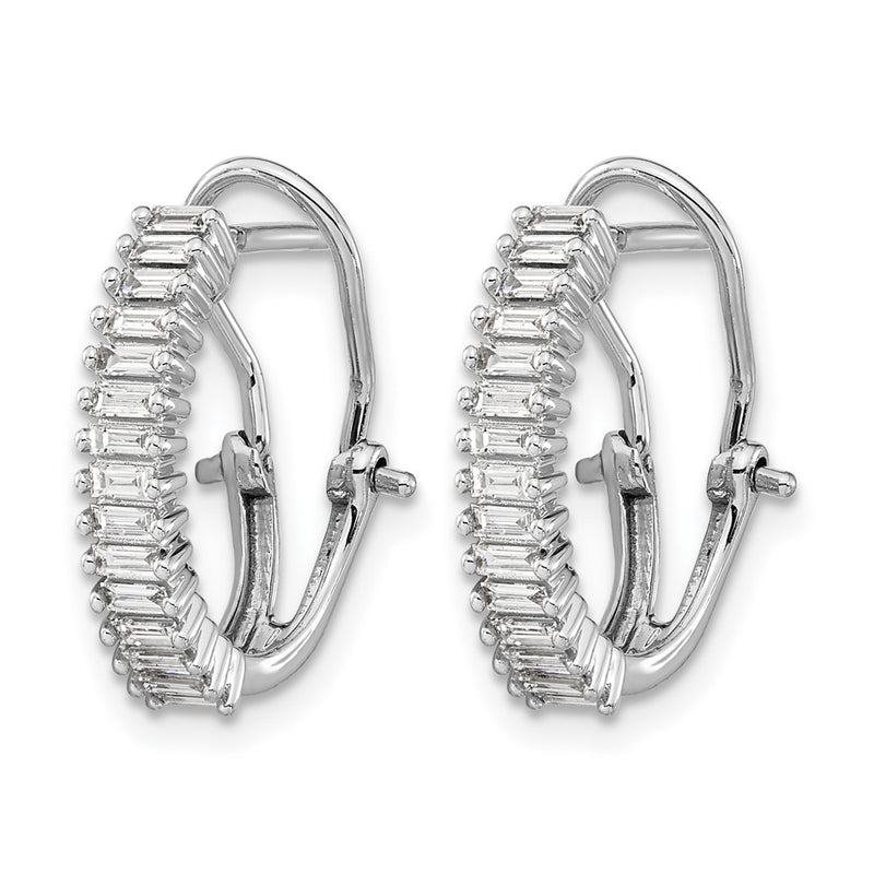 14K White Gold Baguette Diamond Omega Back Hoop Earrings