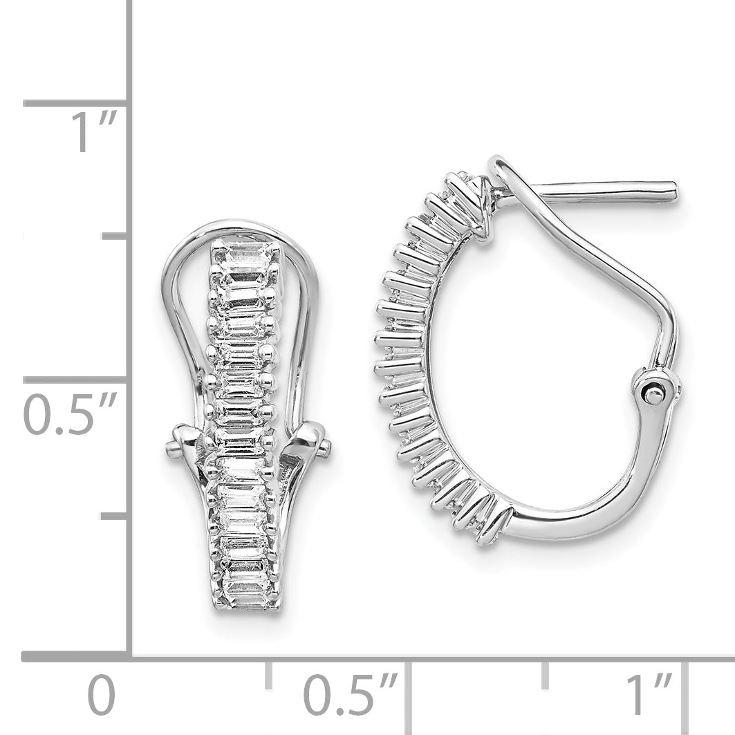 14K White Gold Baguette Diamond Omega Back Hoop Earrings