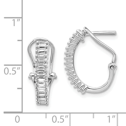 14K White Gold Baguette Diamond Omega Back Hoop Earrings