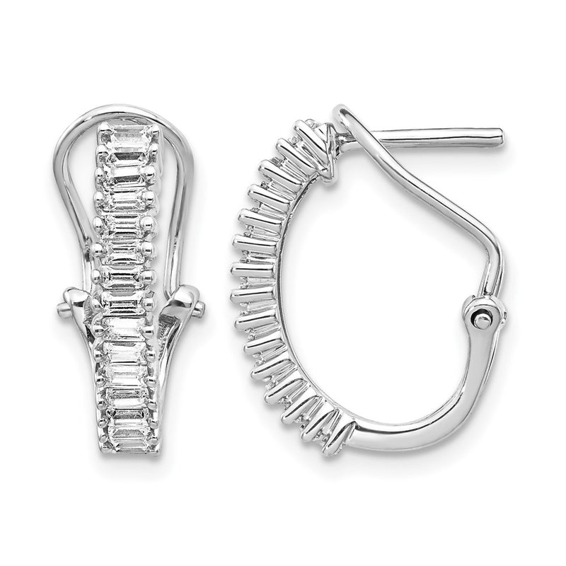 14K White Gold Baguette Diamond Omega Back Hoop Earrings