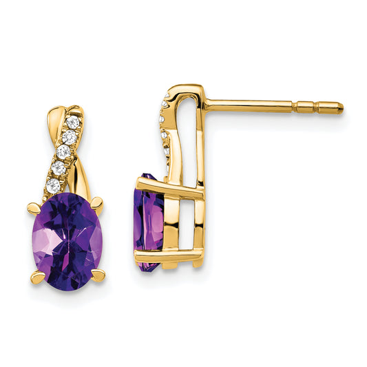 10K Yellow Gold Amethyst And Diamond Earrings