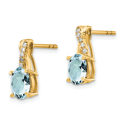 10K Yellow Gold Aquamarine And Diamond Earrings