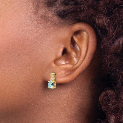 10K Yellow Gold Aquamarine And Diamond Earrings