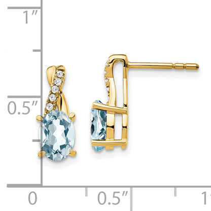10K Yellow Gold Aquamarine And Diamond Earrings