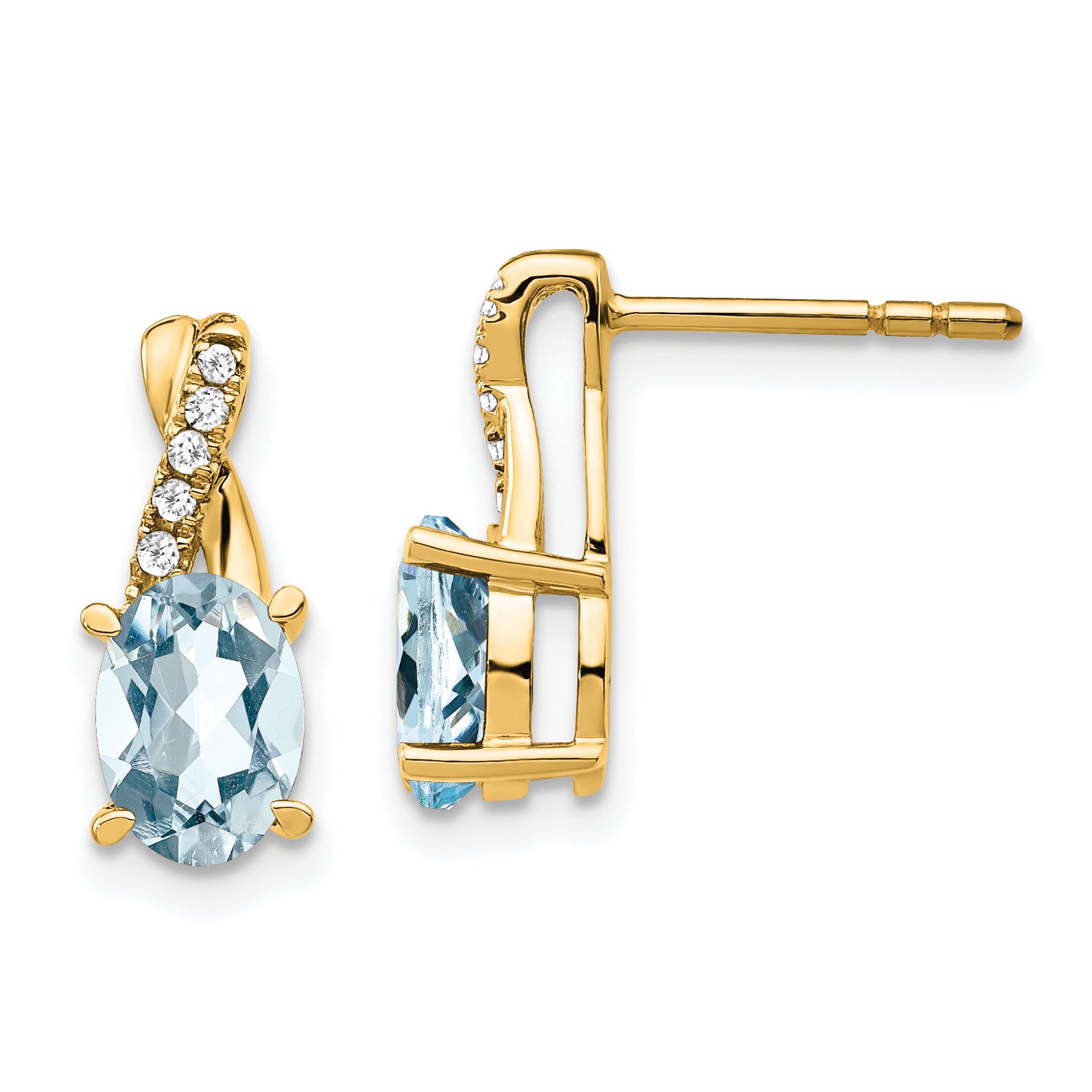 10K Yellow Gold Aquamarine And Diamond Earrings