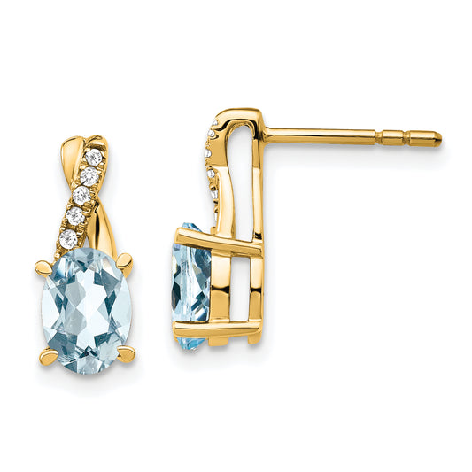 10K Yellow Gold Aquamarine And Diamond Earrings