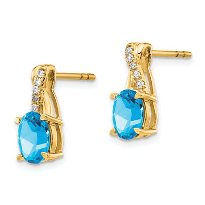 10K Yellow Gold Blue Topaz And Diamond Earrings