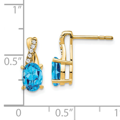 10K Yellow Gold Blue Topaz And Diamond Earrings