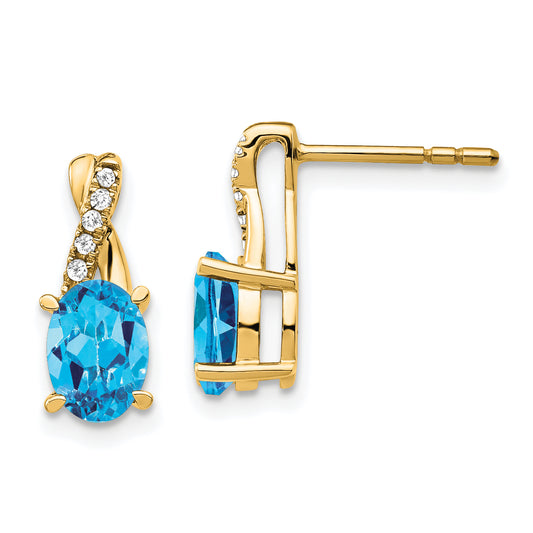 10K Yellow Gold Blue Topaz And Diamond Earrings