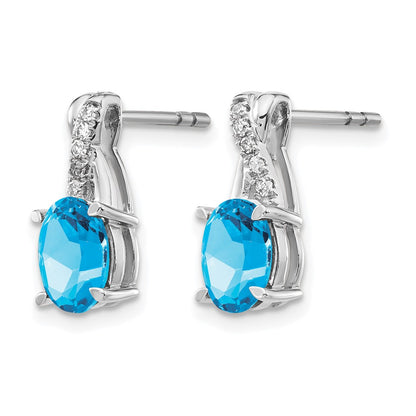 14k White Gold Blue Topaz and Real Diamond Earrings