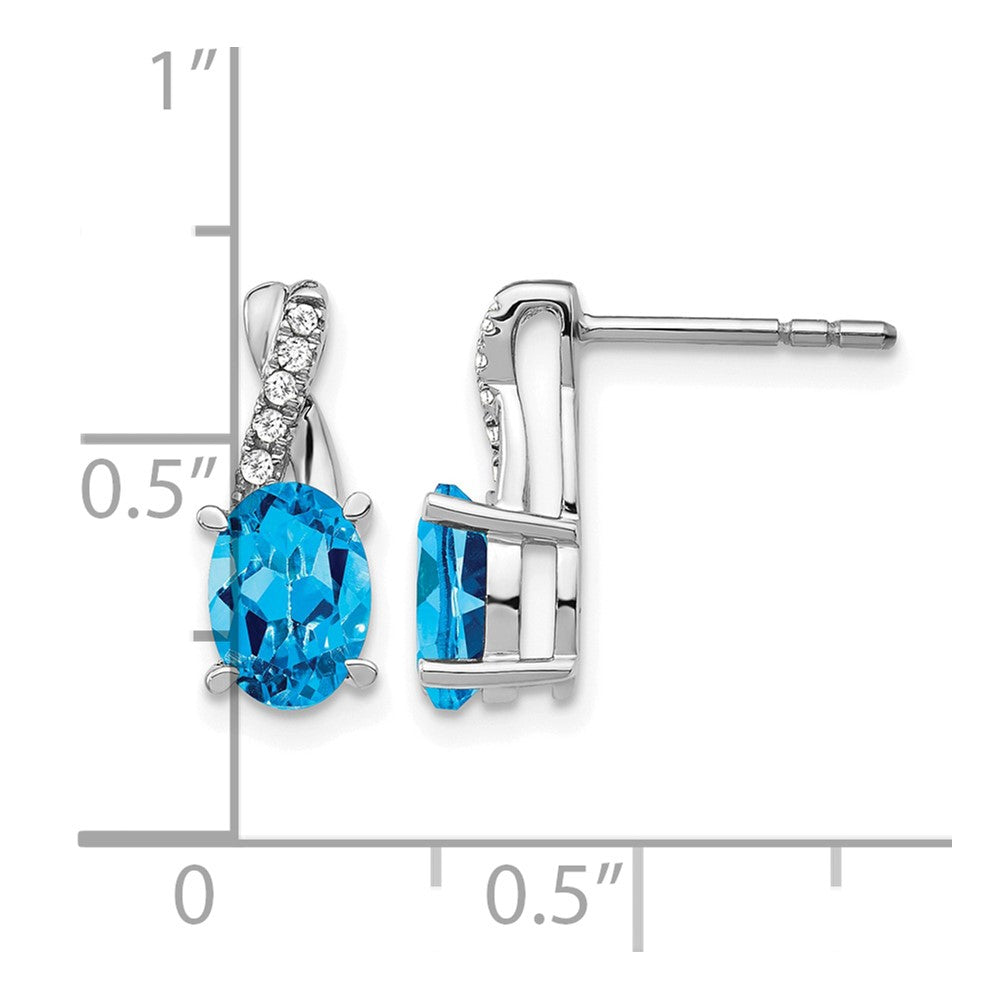 14k White Gold Blue Topaz and Real Diamond Earrings