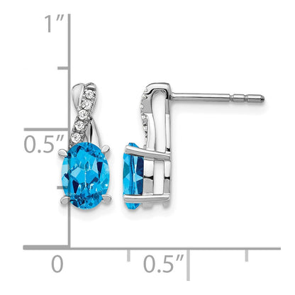 14k White Gold Blue Topaz and Real Diamond Earrings