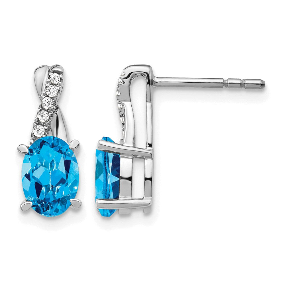 14k White Gold Blue Topaz and Real Diamond Earrings