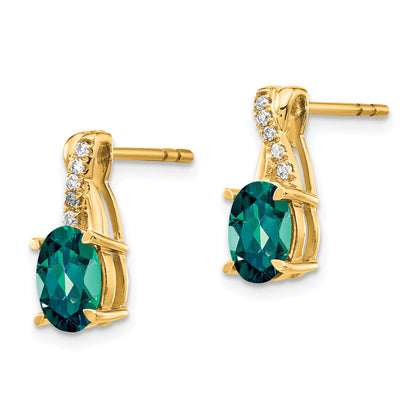 10K Yellow Gold Created Alexandrite And Diamond Earrings