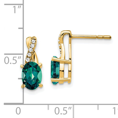 10K Yellow Gold Created Alexandrite And Diamond Earrings
