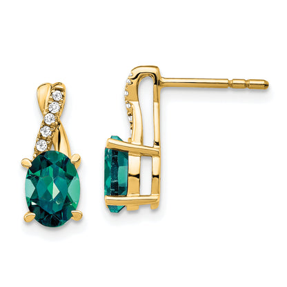 10K Yellow Gold Created Alexandrite And Diamond Earrings