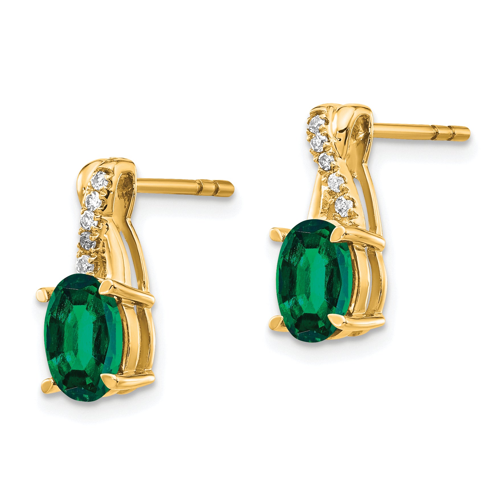 10K Yellow Gold Created Emerald And Diamond Earrings