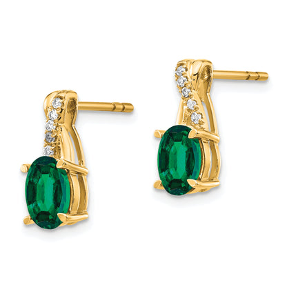 10K Yellow Gold Created Emerald And Diamond Earrings