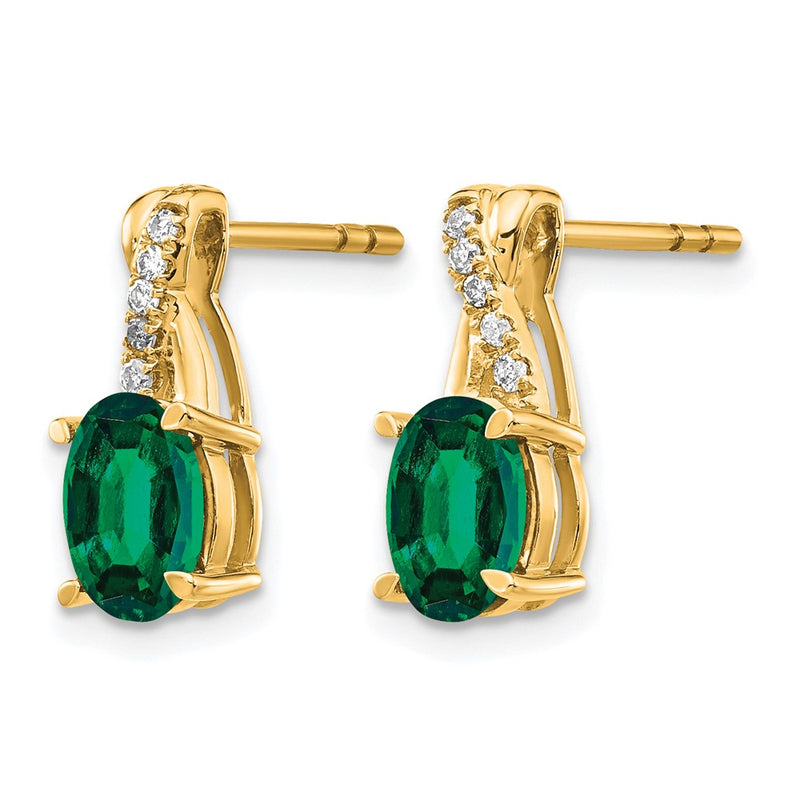 10K Yellow Gold Created Emerald And Diamond Earrings