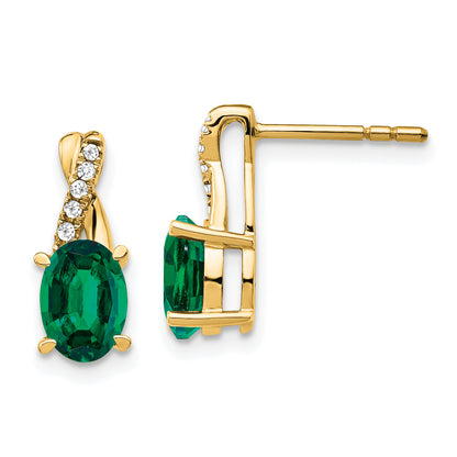 10K Yellow Gold Created Emerald And Diamond Earrings