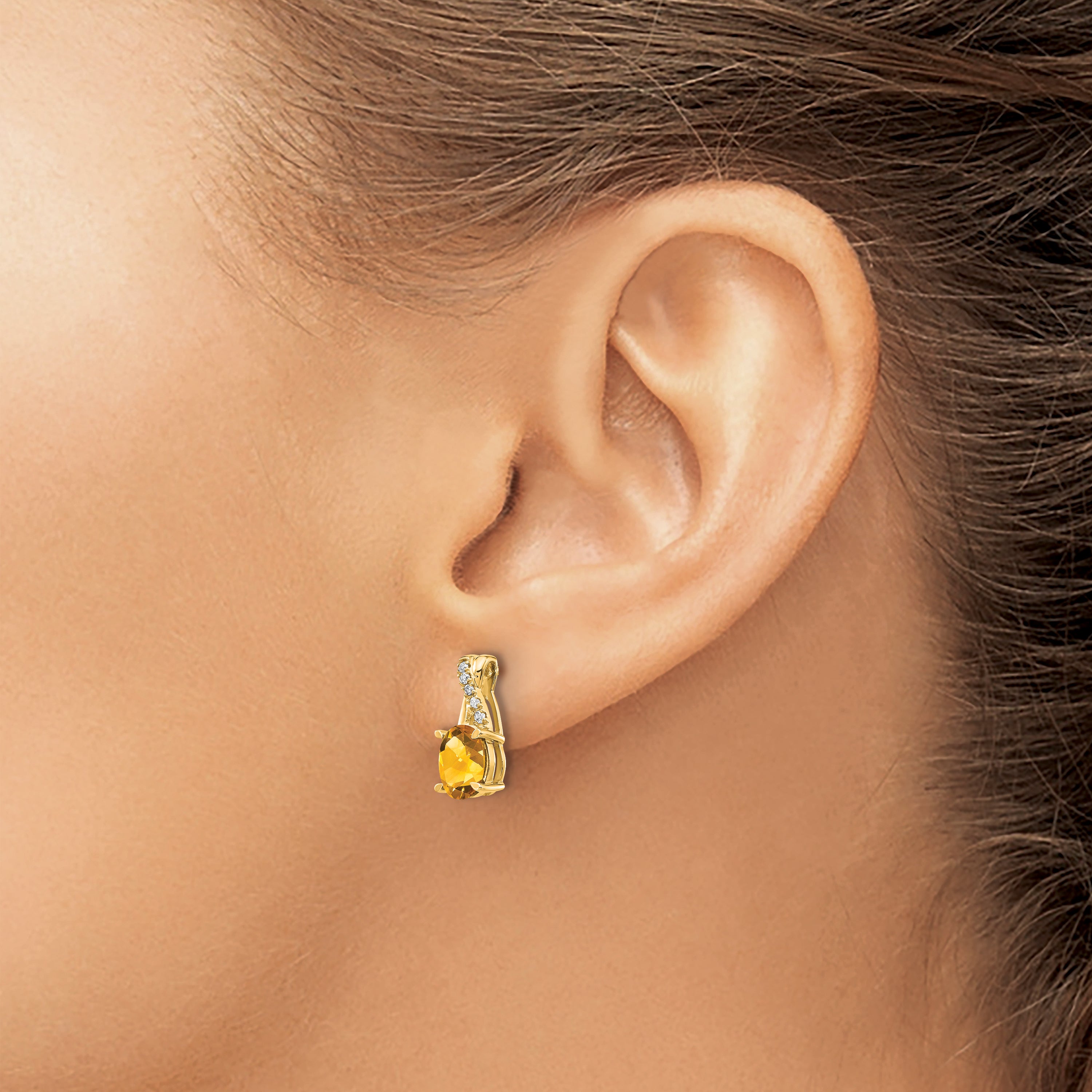 10K Yellow Gold Citrine And Diamond Earrings