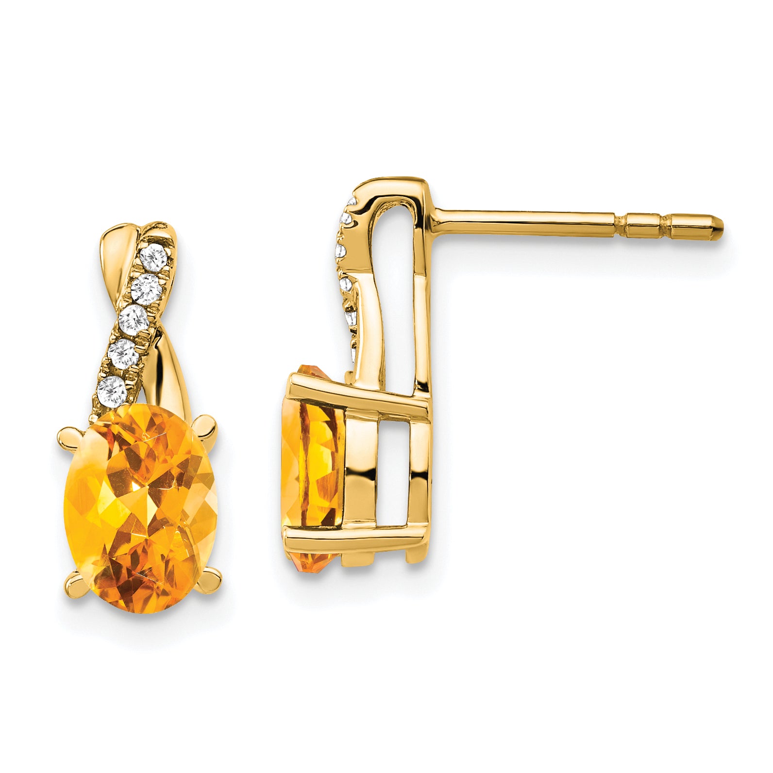 10K Yellow Gold Citrine And Diamond Earrings