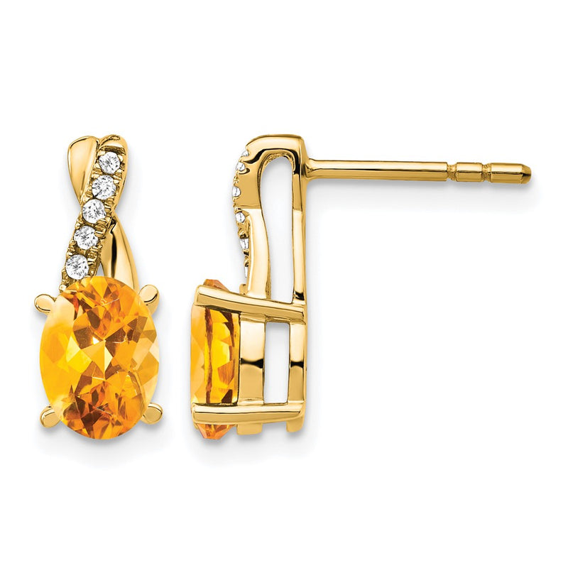 10K Yellow Gold Citrine And Diamond Earrings