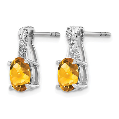 14k White Gold Citrine and Real Diamond Earrings
