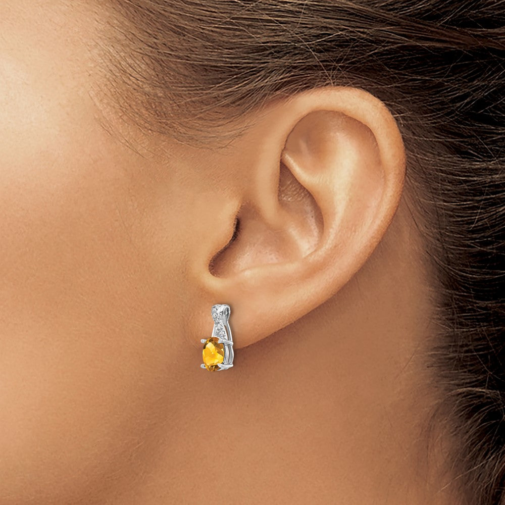 14k White Gold Citrine and Real Diamond Earrings