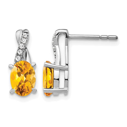 14k White Gold Citrine and Real Diamond Earrings