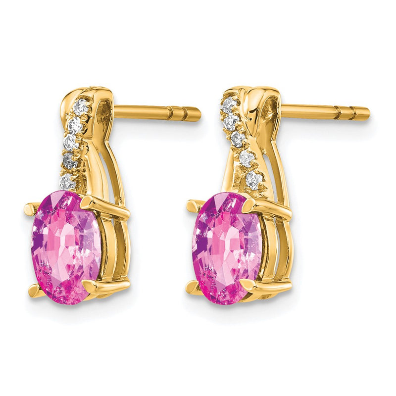 10K Yellow Gold Created Pink Sapphire And Diamond Earrings