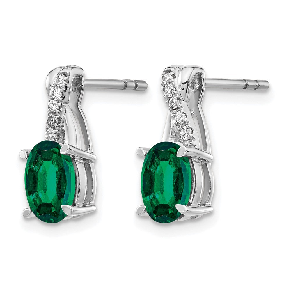 14k White Gold Emerald and Real Diamond Earrings