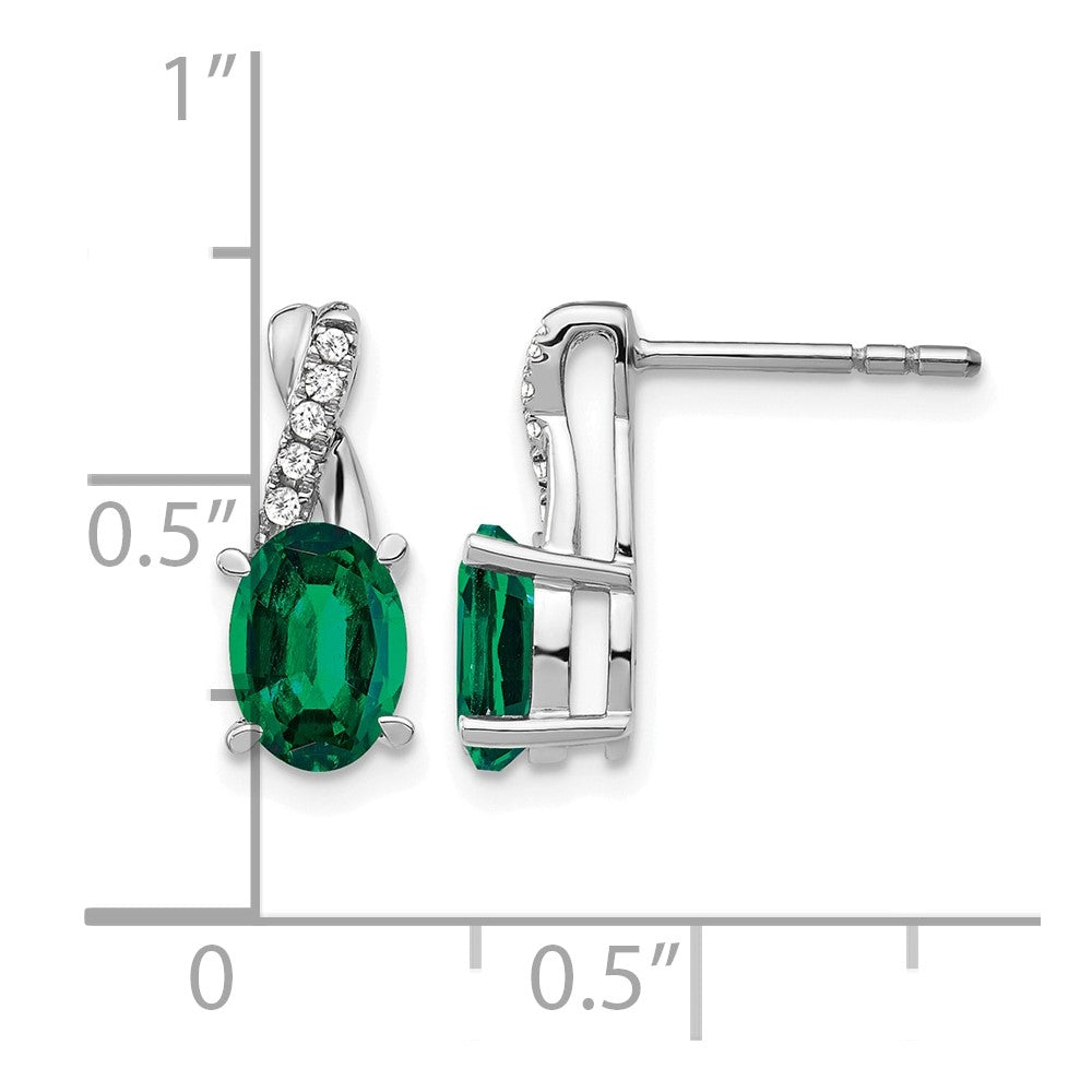 14k White Gold Emerald and Real Diamond Earrings