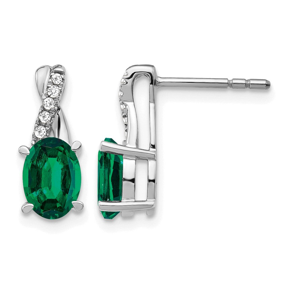 14k White Gold Emerald and Real Diamond Earrings