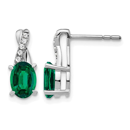 14k White Gold Emerald and Real Diamond Earrings