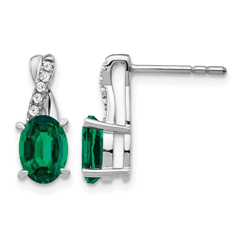 14k White Gold Emerald and Real Diamond Earrings