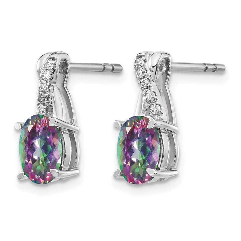 14k White Gold Mystic Fire Topaz and Real Diamond Earrings