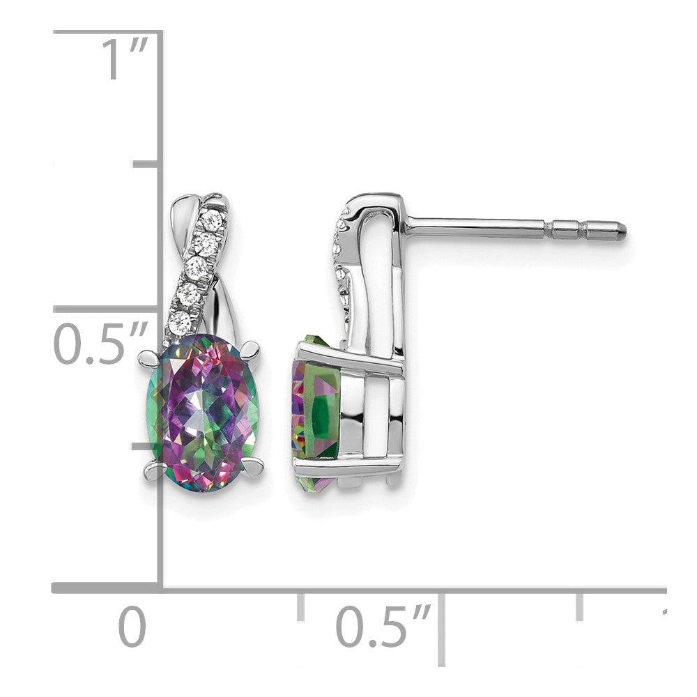 14k White Gold Mystic Fire Topaz and Real Diamond Earrings